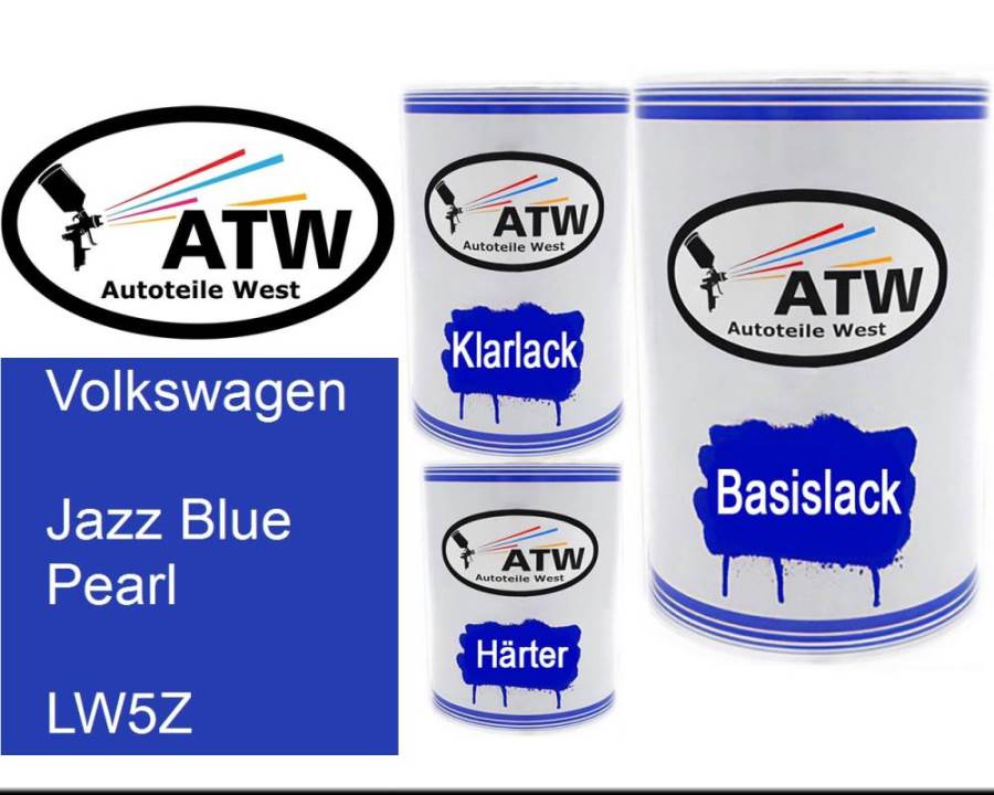 Volkswagen, Jazz Blue Pearl, LW5Z: 500ml Lackdose + 500ml Klarlack + 250ml Härter - Set, von ATW Autoteile West.